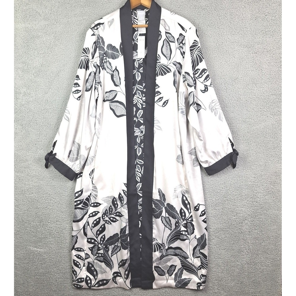 Chicos Duster Womens 20-22 2XL White Black Woodcut Vines‎ Reversable Kimono